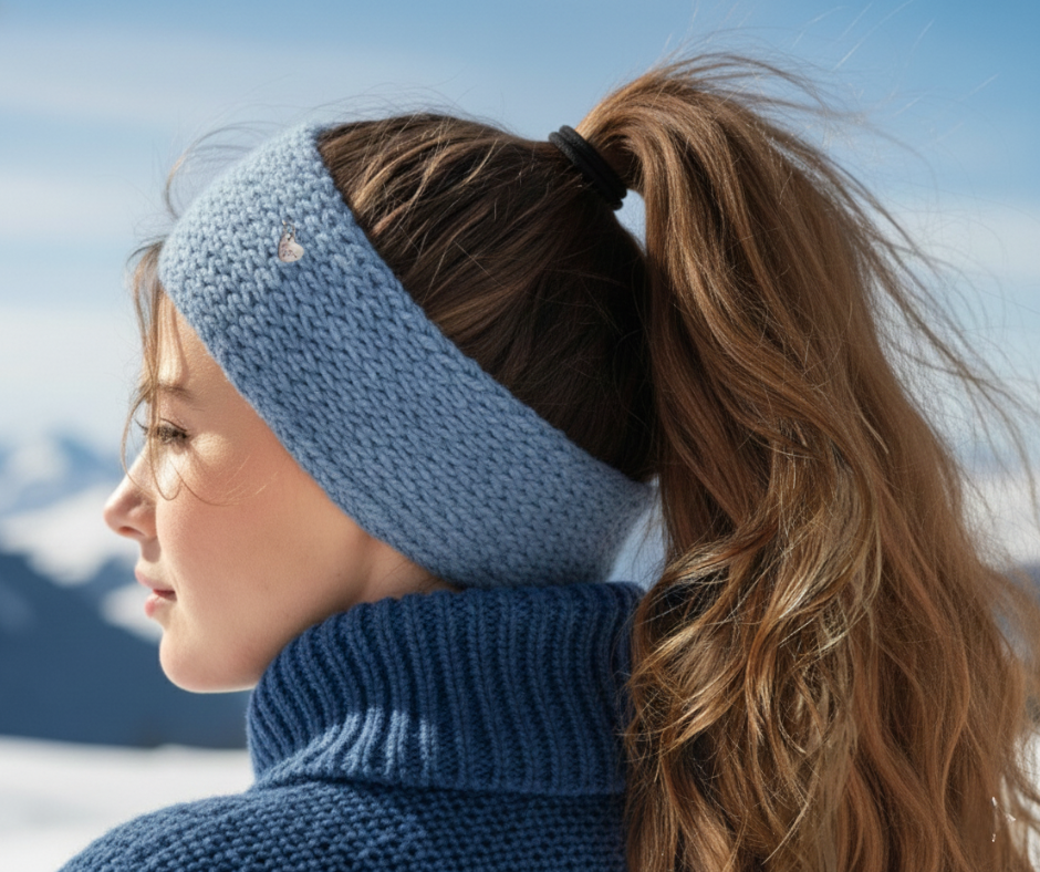 Merino Wool Headband in Blue | Knit Winter Hair Accessory  display picture 3