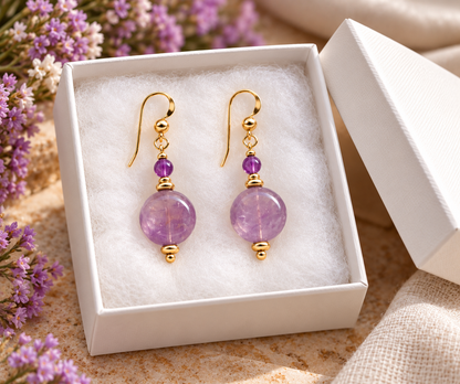 Amethyst semi-precious stone earrings with gold-filled findings
