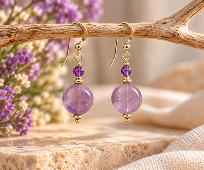 Amethyst semi-precious stone earrings with gold-filled findings