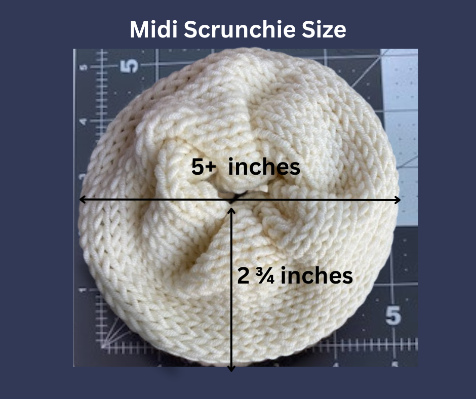 midi scrunchie with size measurements