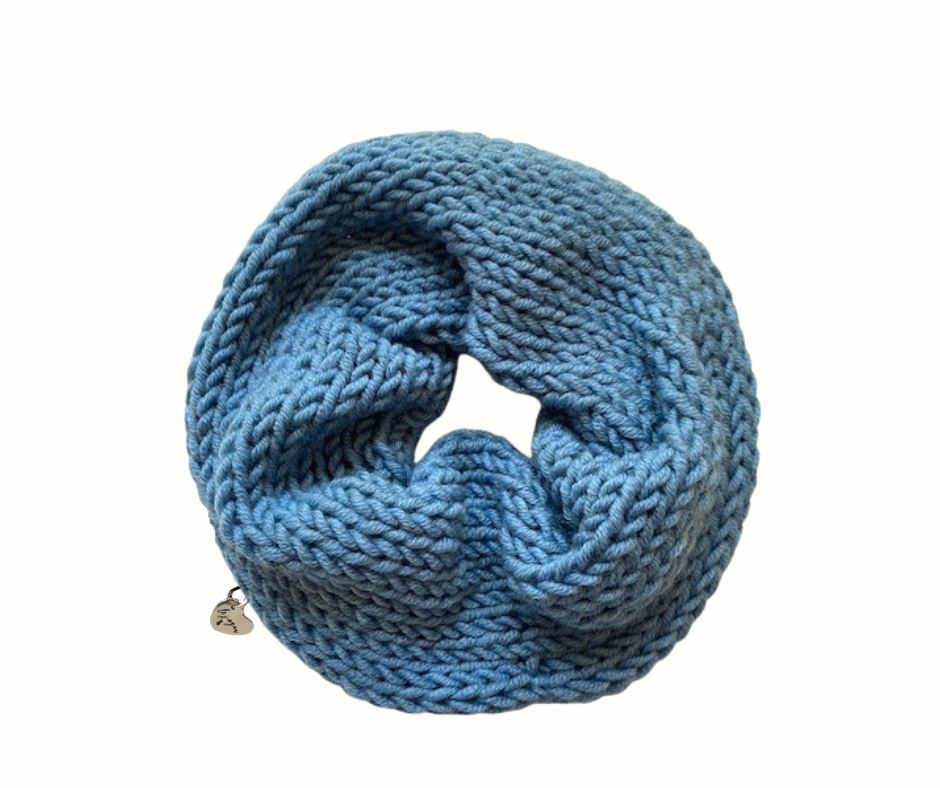 knit scrunchie in discover blue color on white background