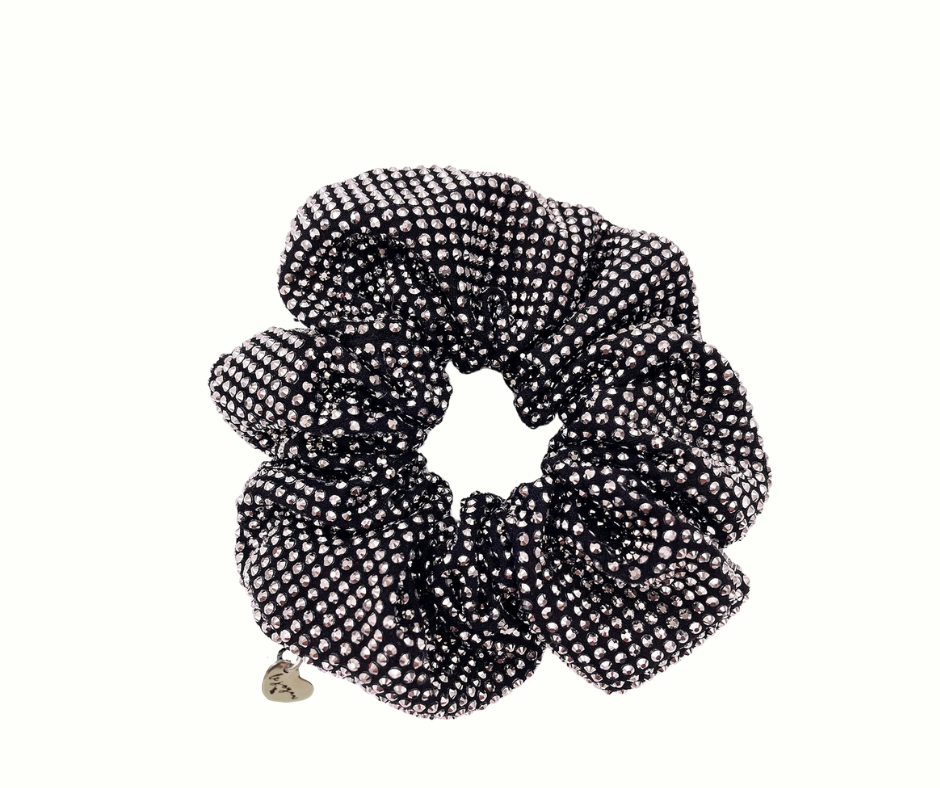 Grey rhinestone scrunchie on white