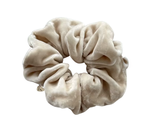 silk velvet scrunchie in champagne color